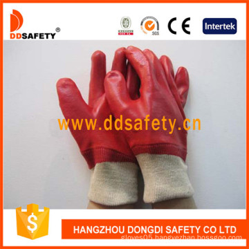 Red PVC Fully Dipped Gloves Interlock Liner, Knit Wrist (DPV100)